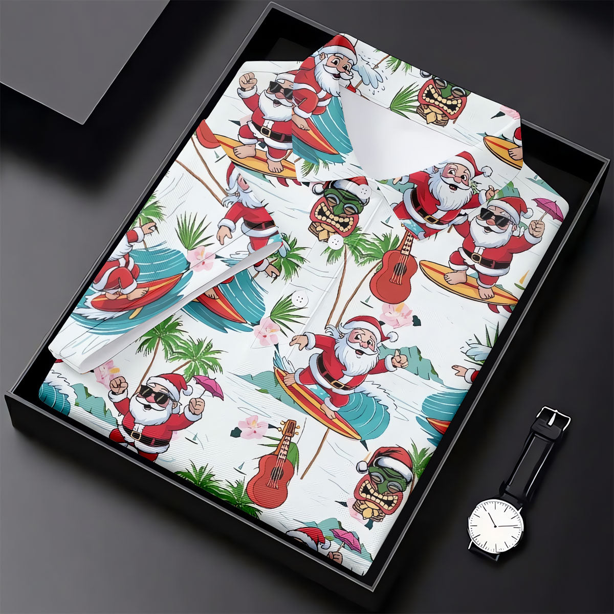Surfing Santa Tropical Christmas Golf Shirt, Christmas Golf Shirt, Women’s Golf Polo