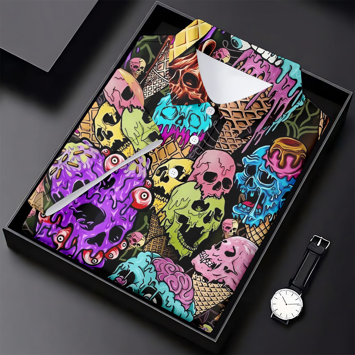 Melting Skull Ice Cream Halloween Golf Shirt, Golf Shirts For Women, Women's Golf Apparel