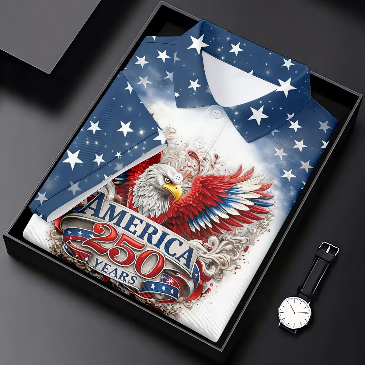 Bald Eagle Red White Blue Patriotic Stars 4th Of July Golf Shirt, 250 Years Golf Shirts For Men