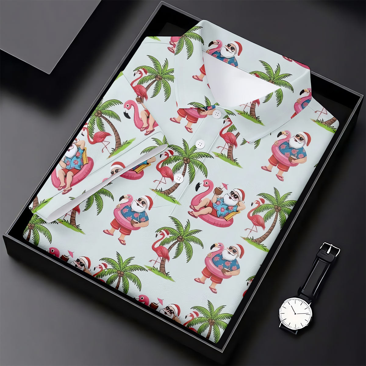 Tropical Santa Flamingo Beach Golf Polo, Ladies Golf Shirt, Performance Golf Shirt