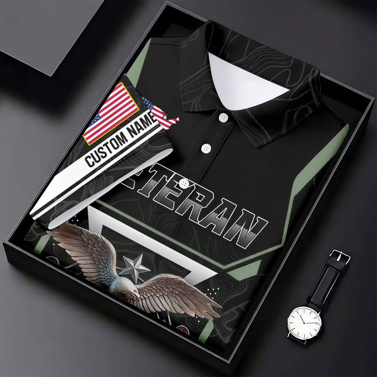 Personalized Veteran America 250 Polo Shirt Gray Accent, Golf Polo Shirts For Men, Mens Golf Shirts