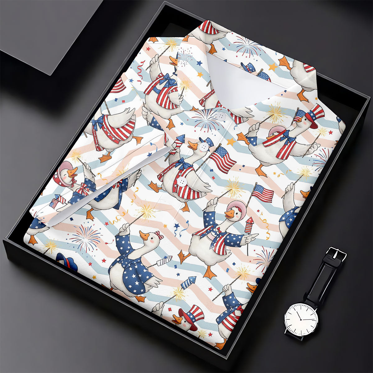 Patriotic Duck American Flag Fireworks Polo Shirt, Mens Golf Polo, Golf Shirts For Men