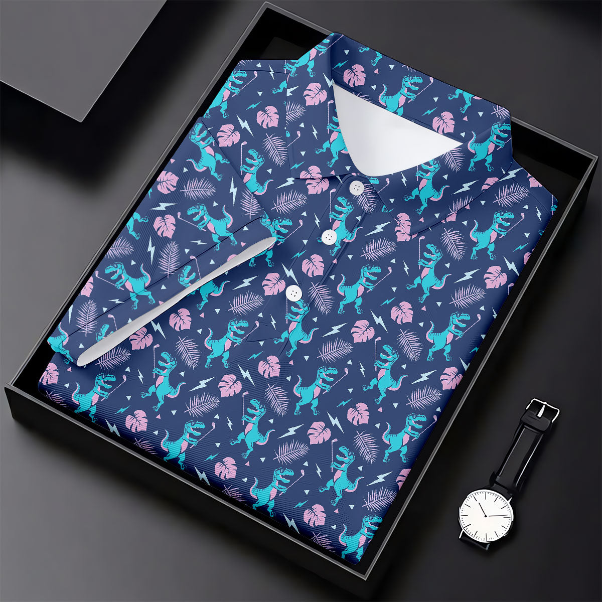 Funny Dinosaur Golfer Tropical Pattern Polo Shirt, Womens Golf Tops, Ladies Golf Shirts
