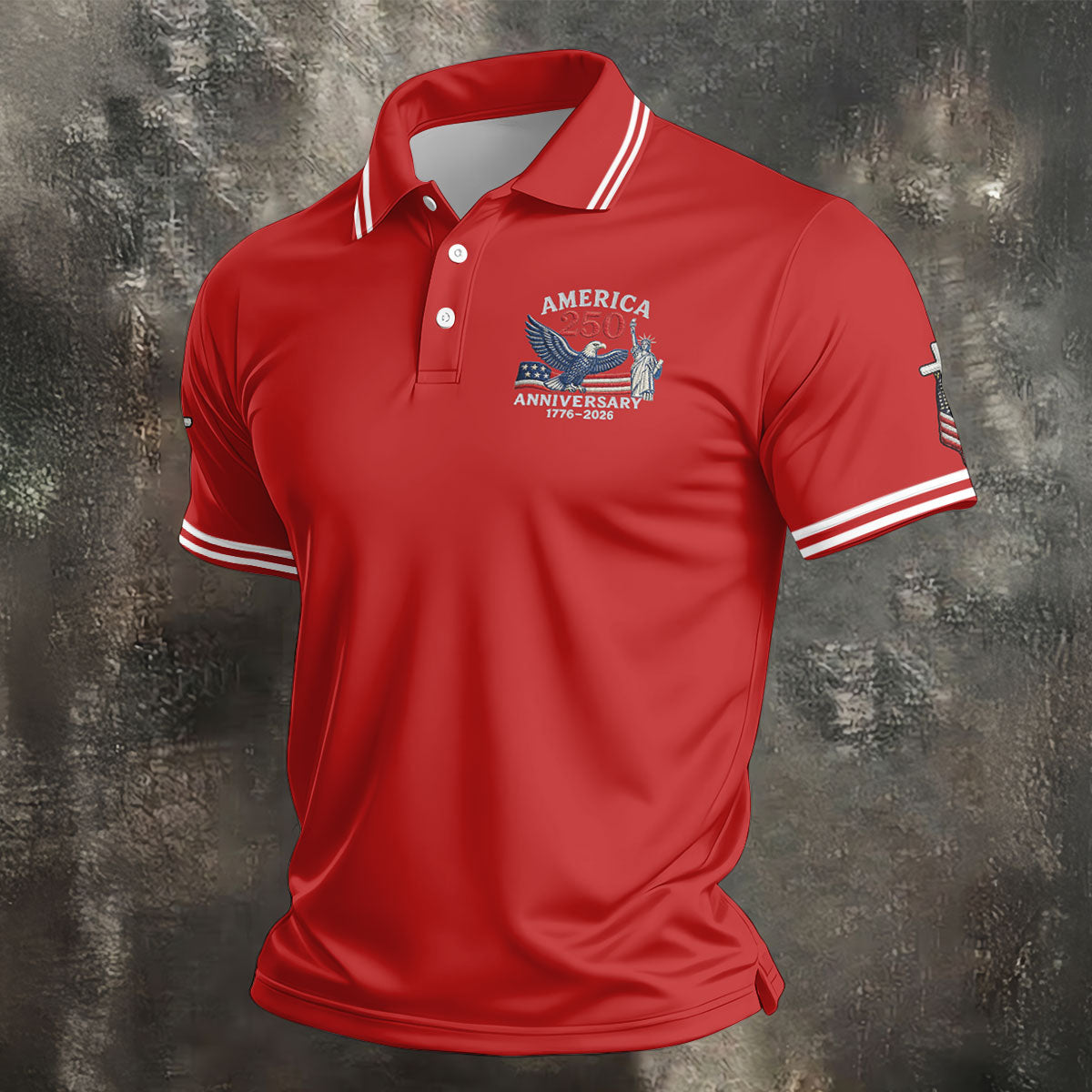 Faith Cross Bald Eagle America 250 Anniversary Red Patriotic Golf Shirt, Golf Shirts For Men