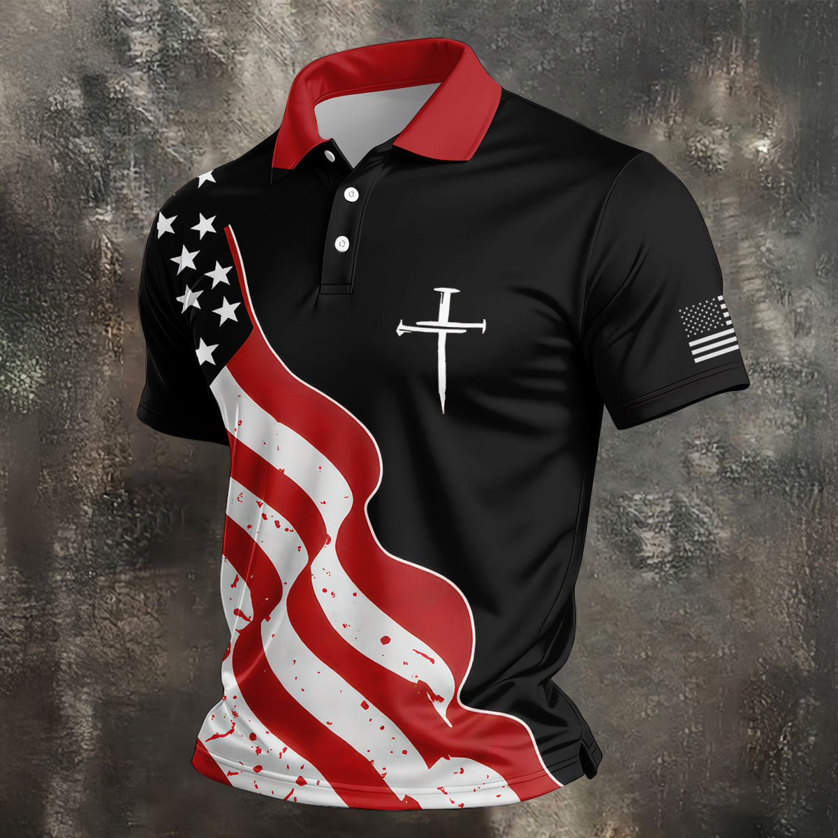 Faith Cross America 250th Anniversary 4th Of July Shirt, Patriotic Black Golf Shirts For Men