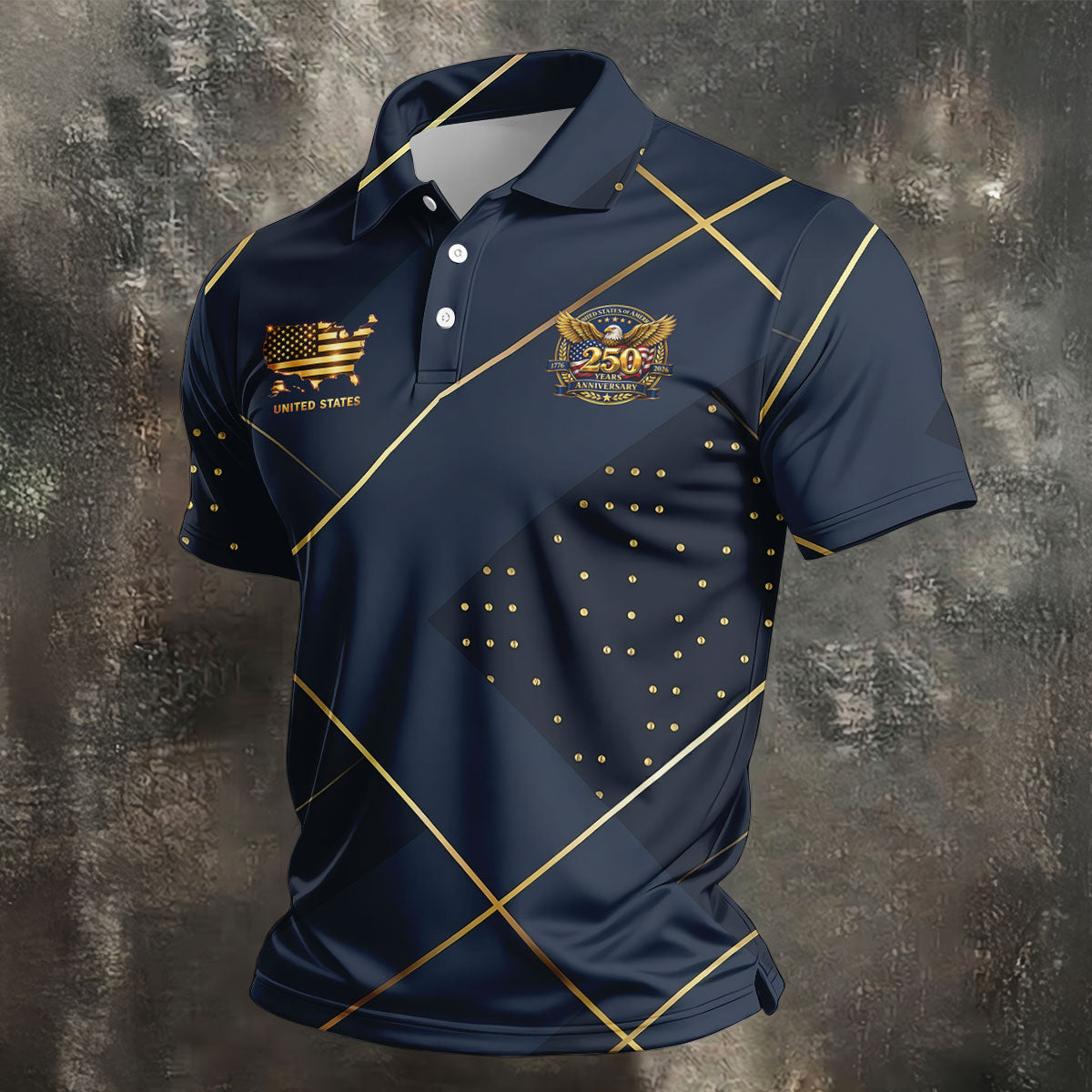 Bald Eagle 250 Years Anniversary Navy Patriotic Golf Shirt, 4th Of July Golf Shirts For Men