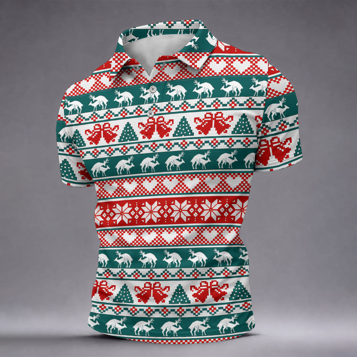 Christmas Reindeer Bells Snowflake Golf Polo Shirt, Mens Golf Shirts, Polo Shirts For Men