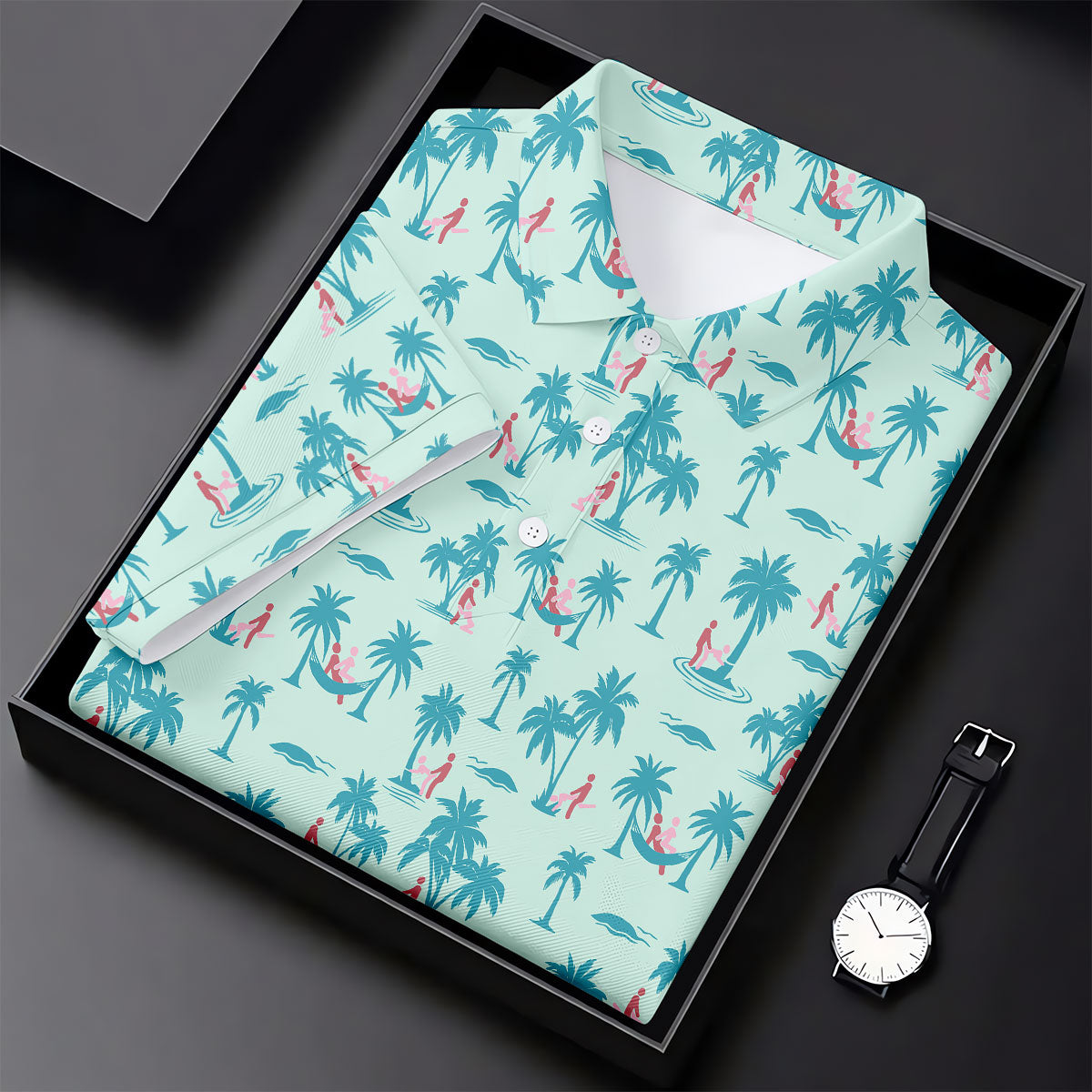 Funny Tropical Couple Beach Pattern Women's Golf Tops, Golf Tops For Women, Women’s Golf Apparel