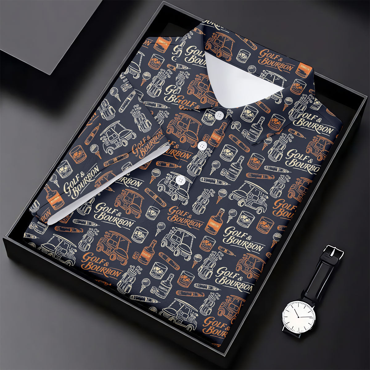 Funny Golf Bourbon Cigar Pattern Polo Shirt, Women’s Golf Polo, Golf Shirts For Women