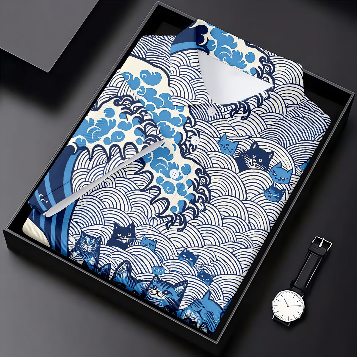 Japanese Wave Cat Hawaiian Golf Shirt, Golf Shirts For Men, Mens Golf Apparel