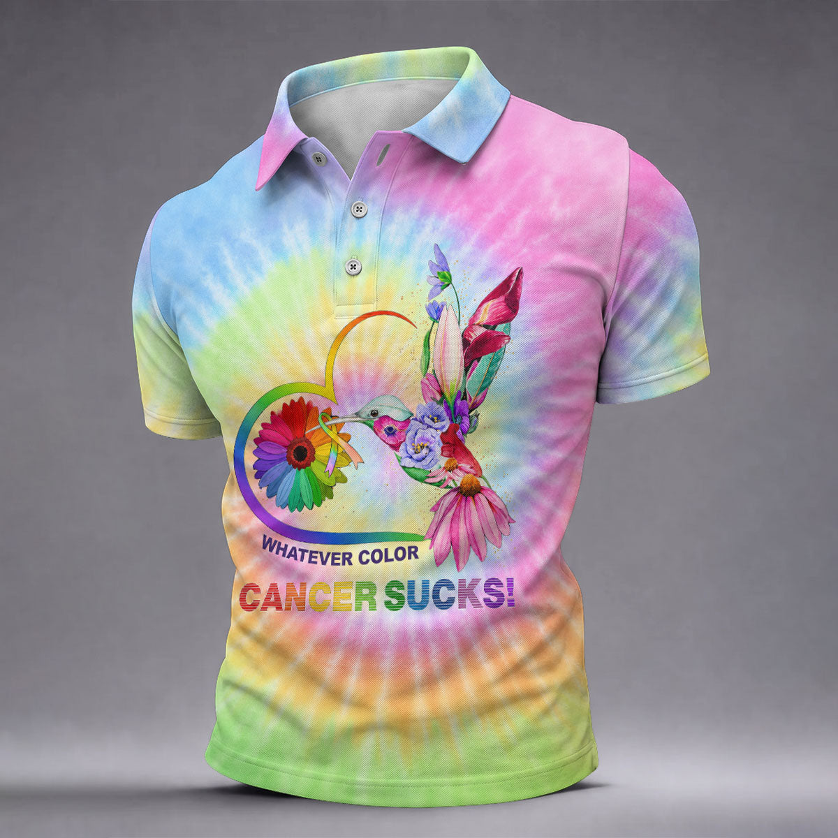 Whatever Color Cancer Sucks Hummingbird Polo Shirt, Mens Golf Polo, Printed Golf Shirts