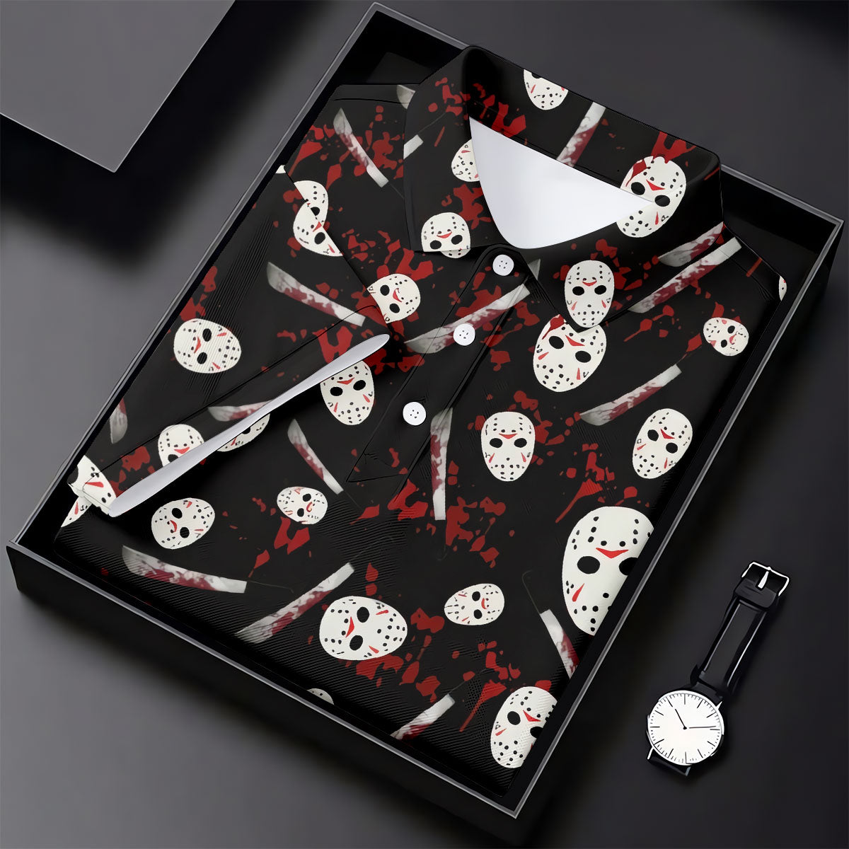 Hockey Mask Blood Pattern Halloween Golf Polo Shirt, Ladies Golf Tops, Golf Shirts For Women