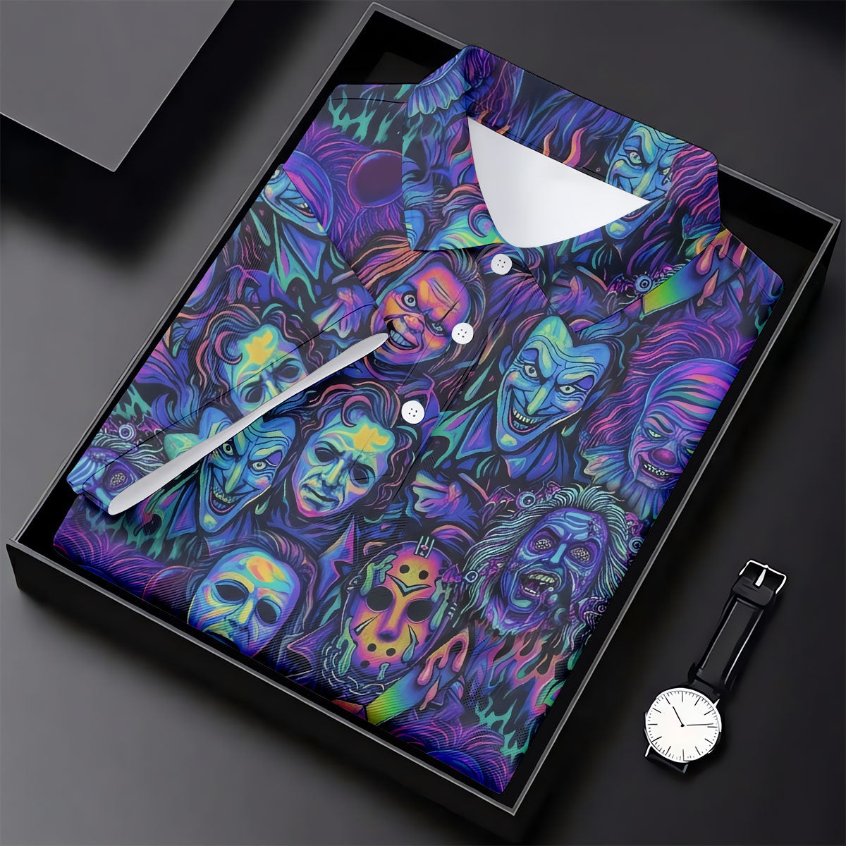 Neon Horror Character Villains Halloween Golf Shirt, Women's Golf Polo, Ladies Golf Tops