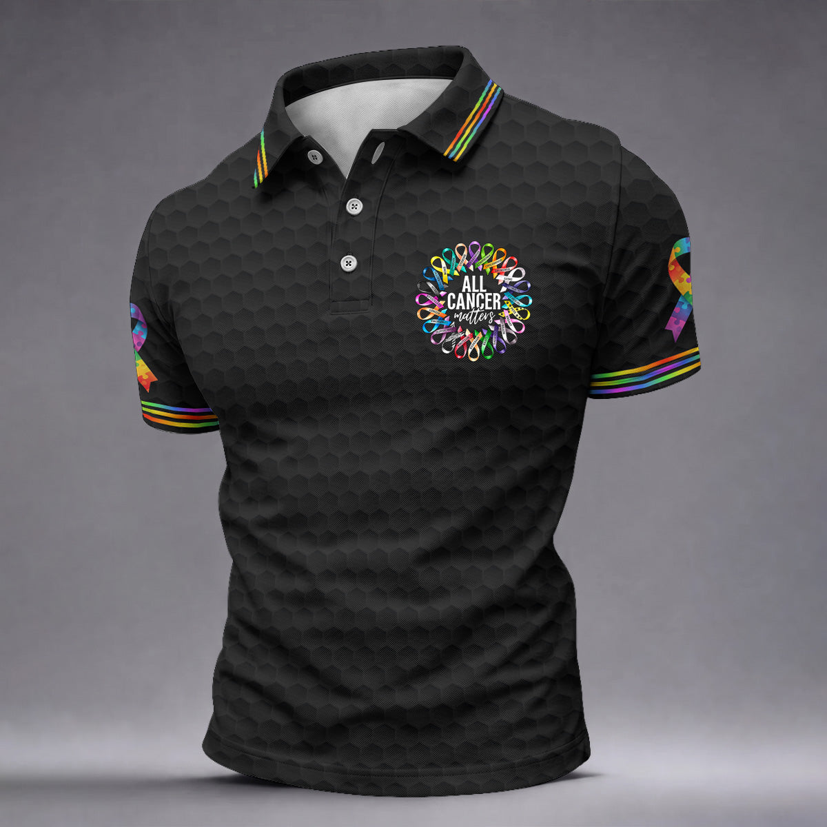 All Cancer Matters Multicolor Ribbon Golf Polo Shirt, Mens Golf Shirts, Polo Shirts For Men