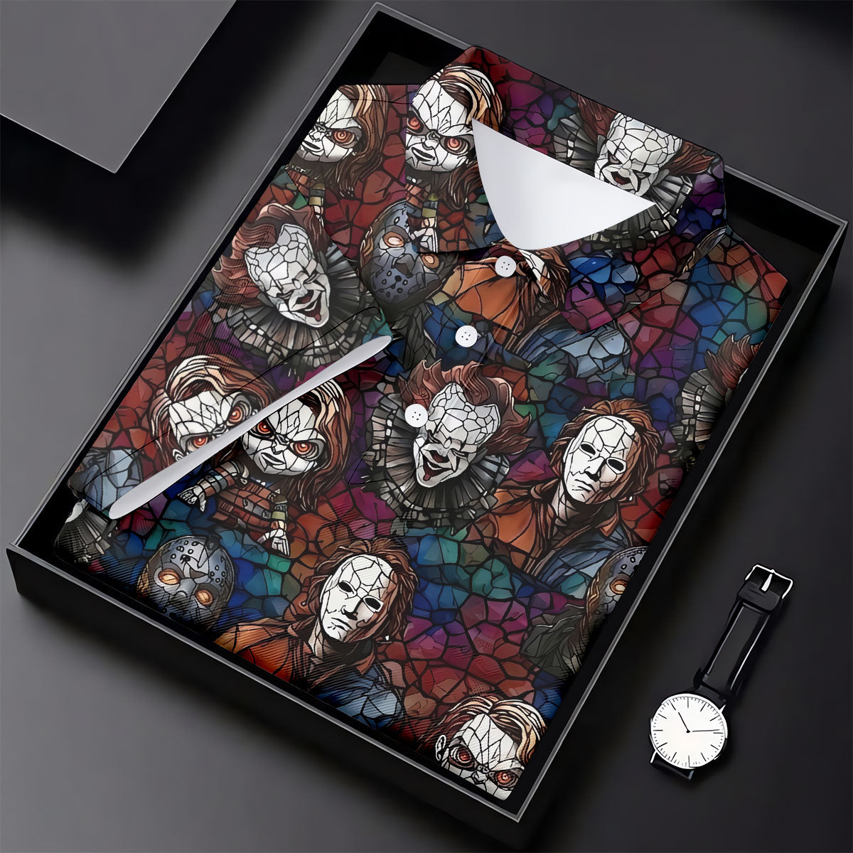 Stained Glass Horror Character Halloween Golf Shirt, Ladies Golf Shirts, Women’s Golf Polo