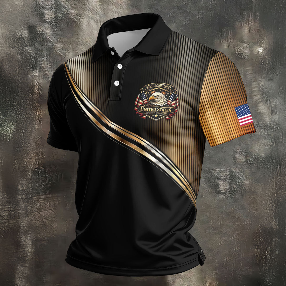 250th Anniversary Metallic Looking Patriotic Golf Shirt, 4th Of July Golf Shirts For Men