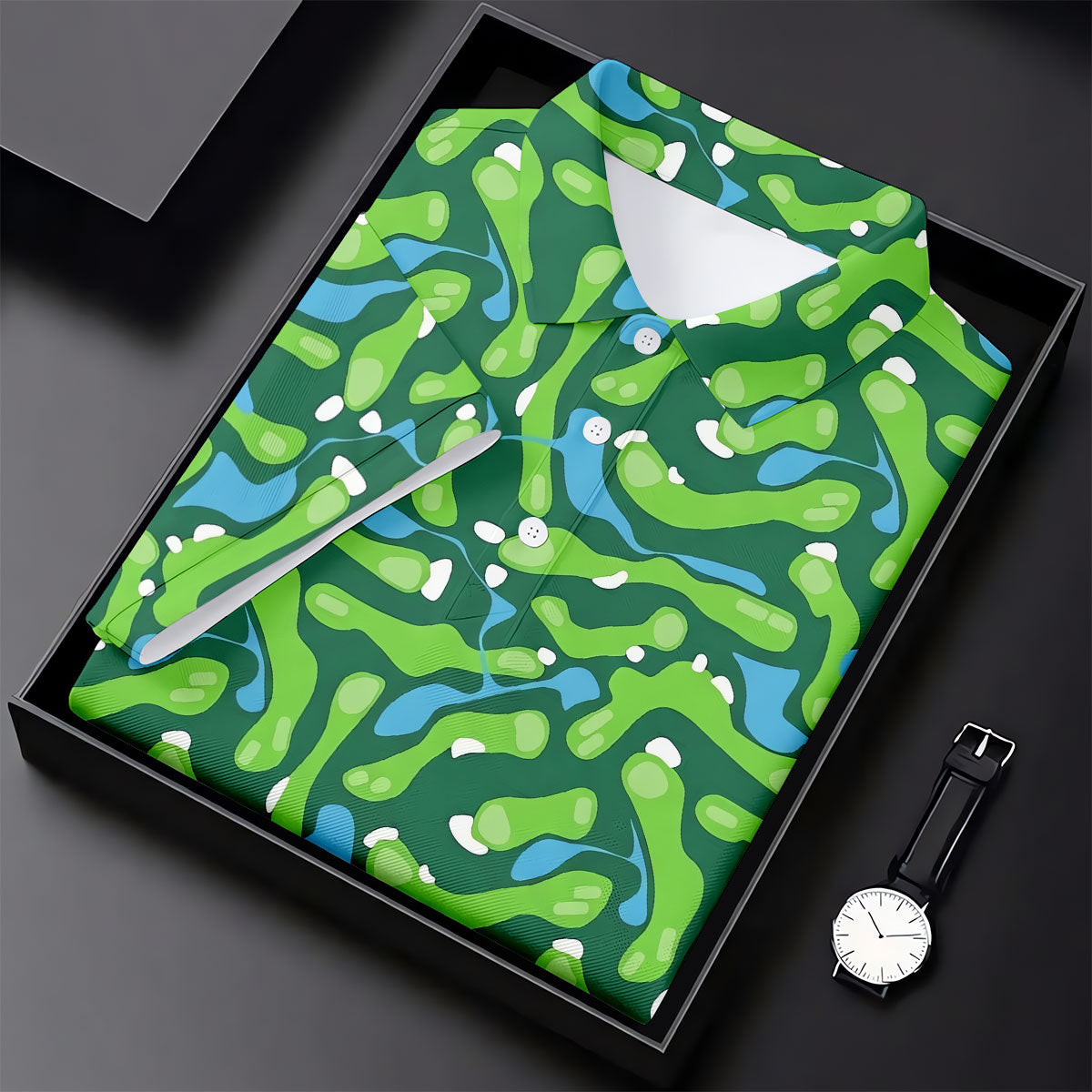 Golf Course Layout Golf Shirt, Fairway Water Hazard Pattern, Golf Shirt For Women