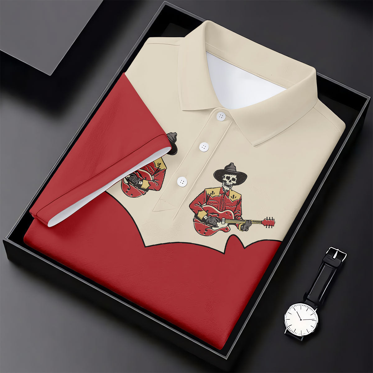 Western Skeleton Guitar Golf Polo Shirt, Golf Polo Shirts For Men, Hawaiian Golf Shirt