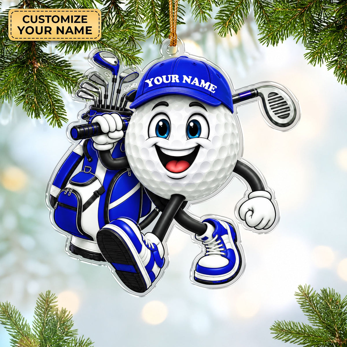 Custom Name Golf Ball And Club Acrylic Ornament, Golf Gifts, Christmas Decorations