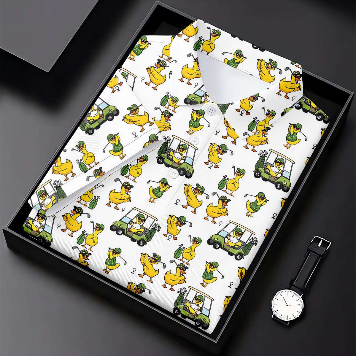 Funny Duck And Golf Cart Pattern Polo Shirt, Womens Golf Polo, Golf Apparel For Women