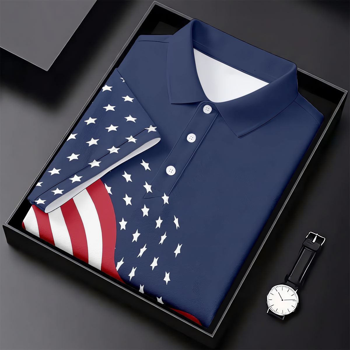 Red White Blue Wavy Stripes And Stars 4th Of July Patriotic Golf Shirt, 250 Years Golf Shirts For Men