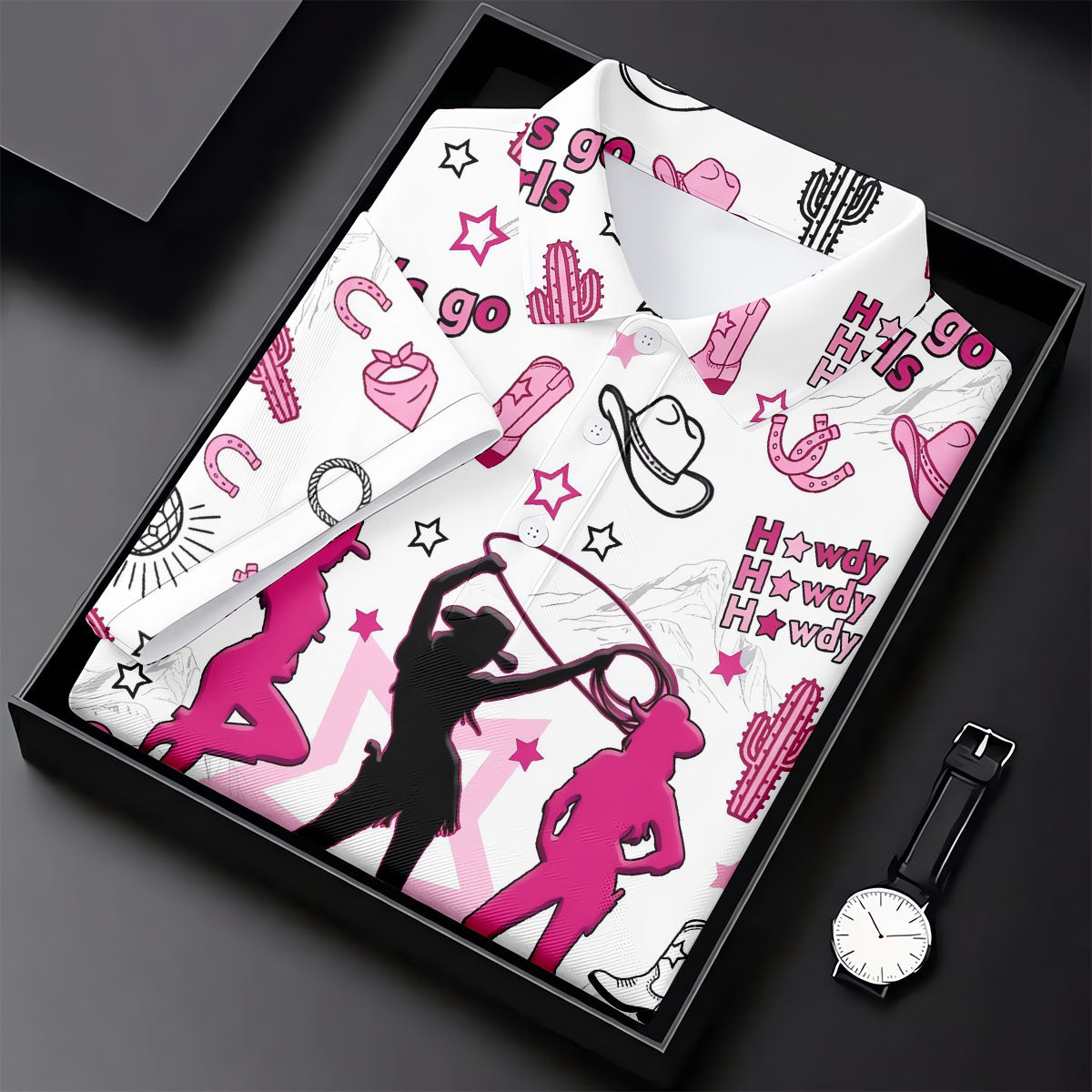 Pink Black Three Cowgirls Western Golf Polo Shirt, Women's Golf Polo, Ladies Golf Tops