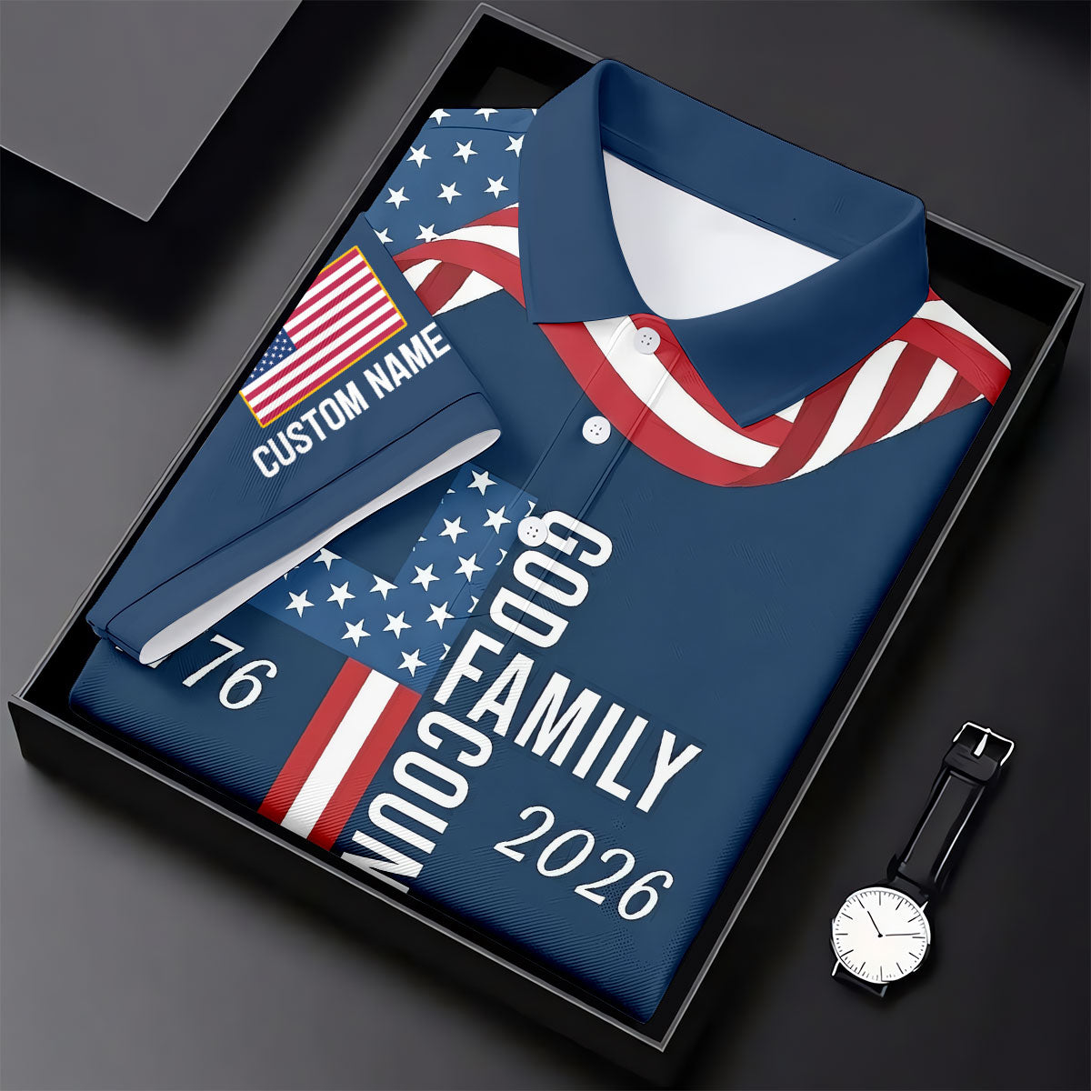 God Family Country Faith Cross 250 Years Of Blessing US Flag Golf Shirt, Golf Shirts For Men