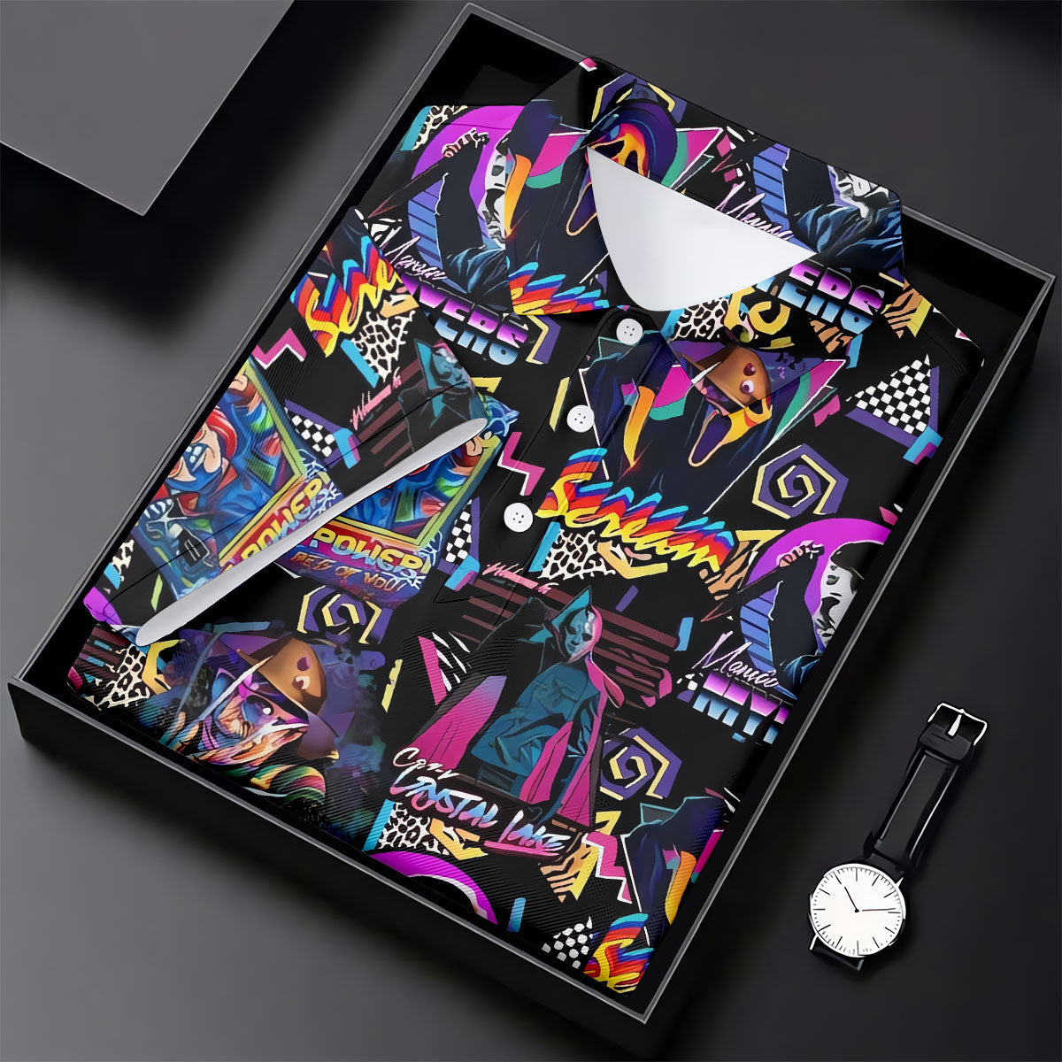 Retro Halloween Horror Character Hawaiian Golf Shirt, Women's Golf Tops, Golf Shirts For Women