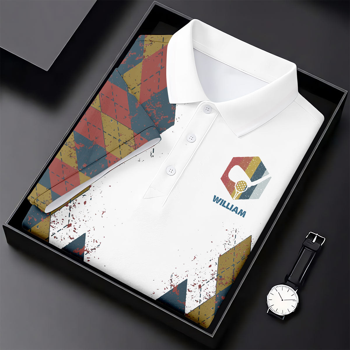 Personalized Vintage Argyle Golf Polo Shirt, Ladies Golf Shirts, Performance Golf Shirt