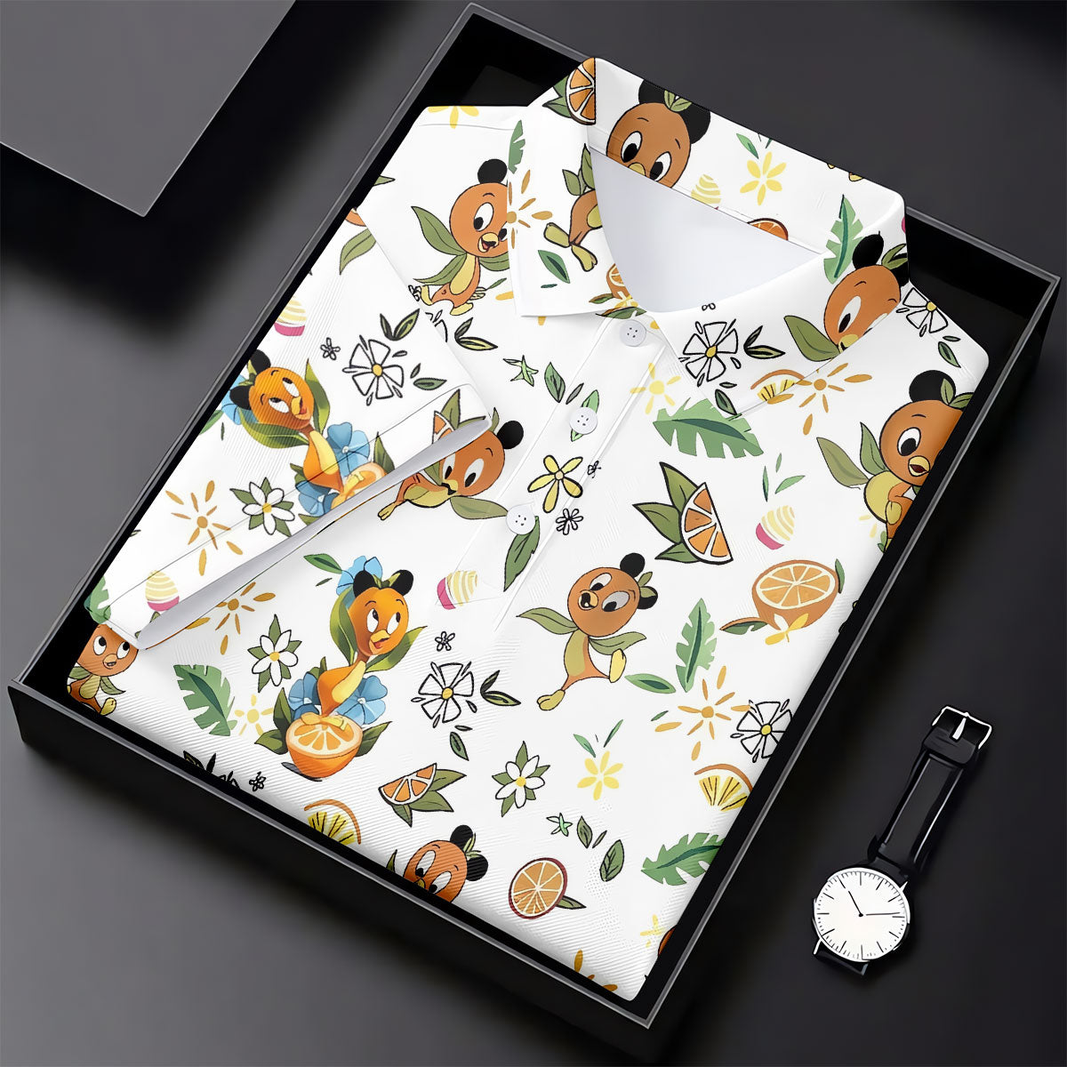 Orange Bird Floral Citrus Golf Polo Shirt, Golf Shirts For Women, Performance Golf Shirt