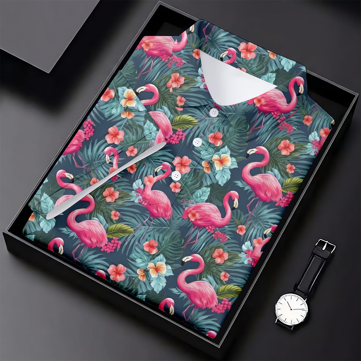 Pink Flamingo Tropical Floral Golf Polo Shirt, Golf Shirts For Women, Women's Golf Apparel