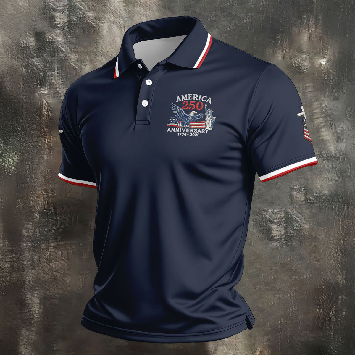Faith Cross Bald Eagle America 250 Anniversary Navy Patriotic Golf Shirt, Golf Shirts For Men