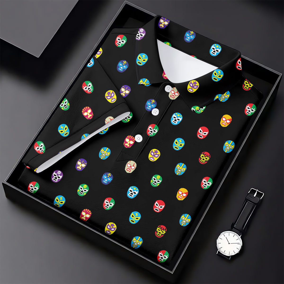 Colorful Retro Mask Print Golf Polo Shirt, Golf Shirts For Women, Women’s Golf Apparel