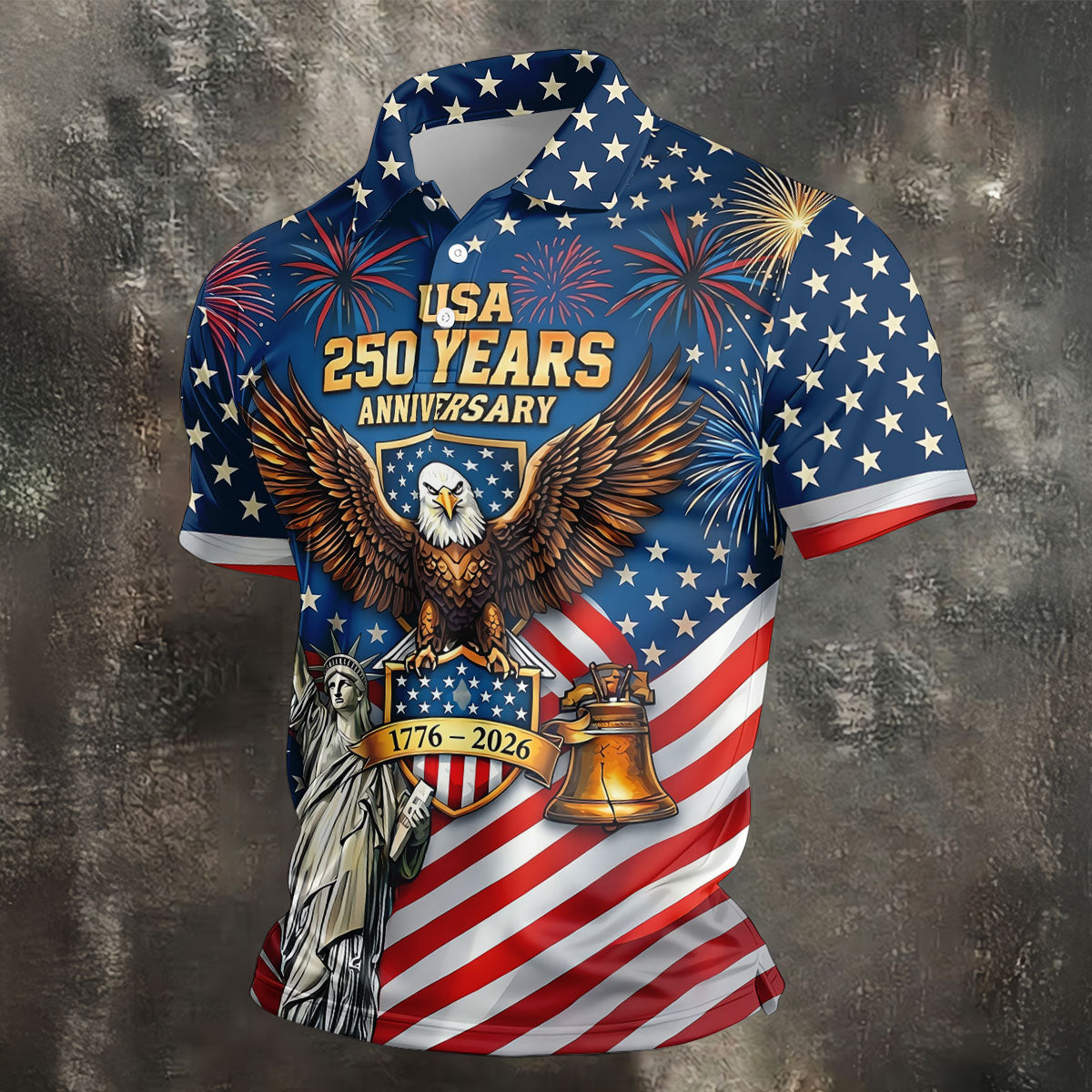 USA 250 Years Stars And Stripes Bald Eagle Golf Shirt, Patriotic 4th Of July Golf Shirts For Men