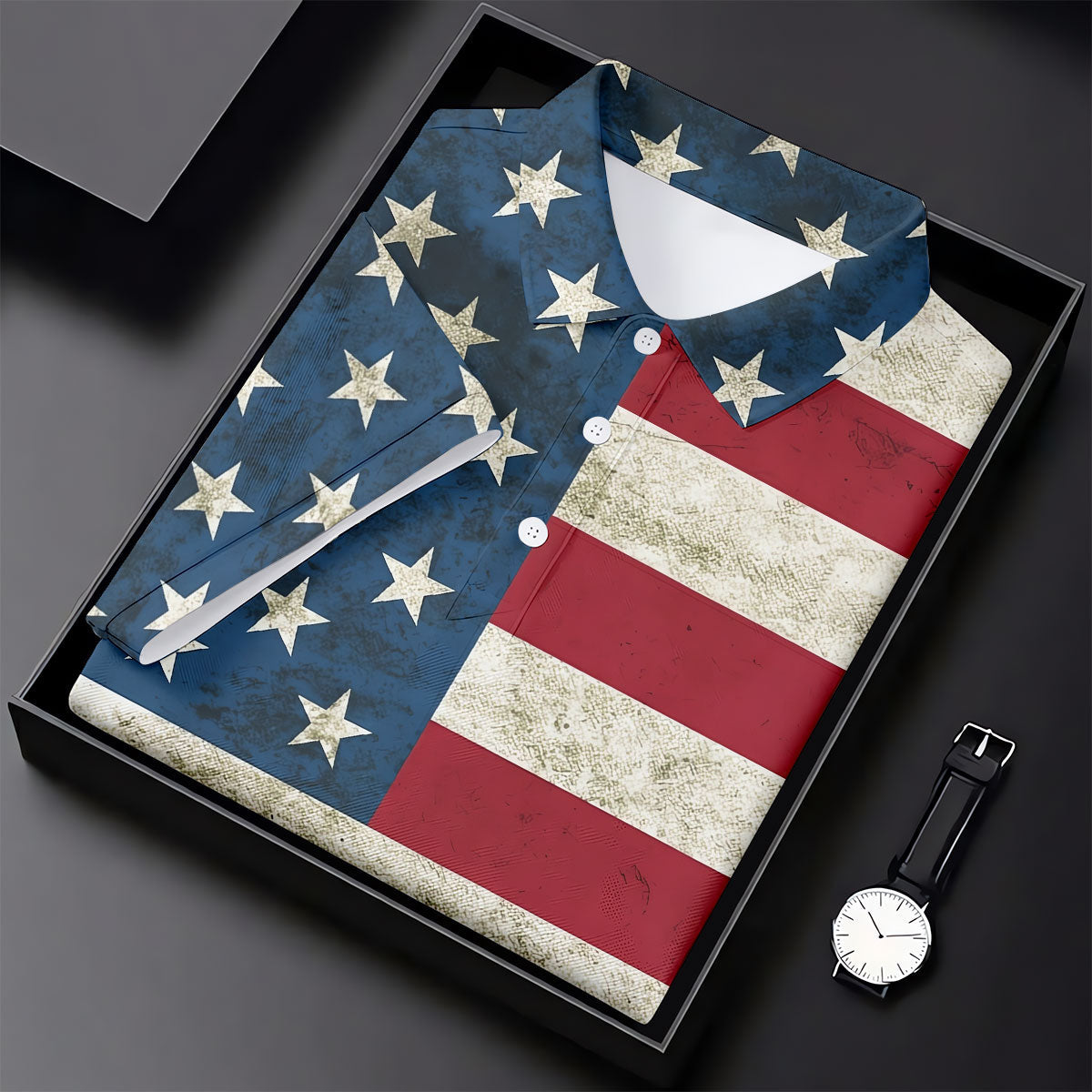 Distressed US Flag Golf Shirt, 250 Years Patriotic 4th Of July Golf Shirts For Men