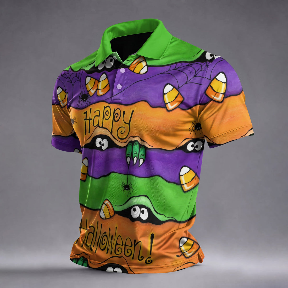 Happy Halloween Candy Monster Horror Character Polo Shirt, Golf Shirt, Mens Golf Polo