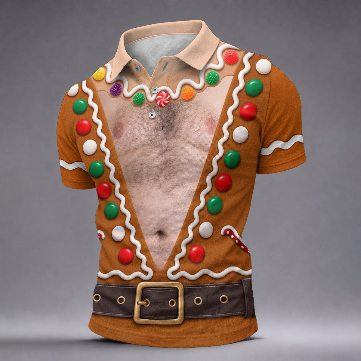 Funny Christmas Gingerbread Costume Polo Shirt, Mens Golf Apparel, Men's Golf Shirt