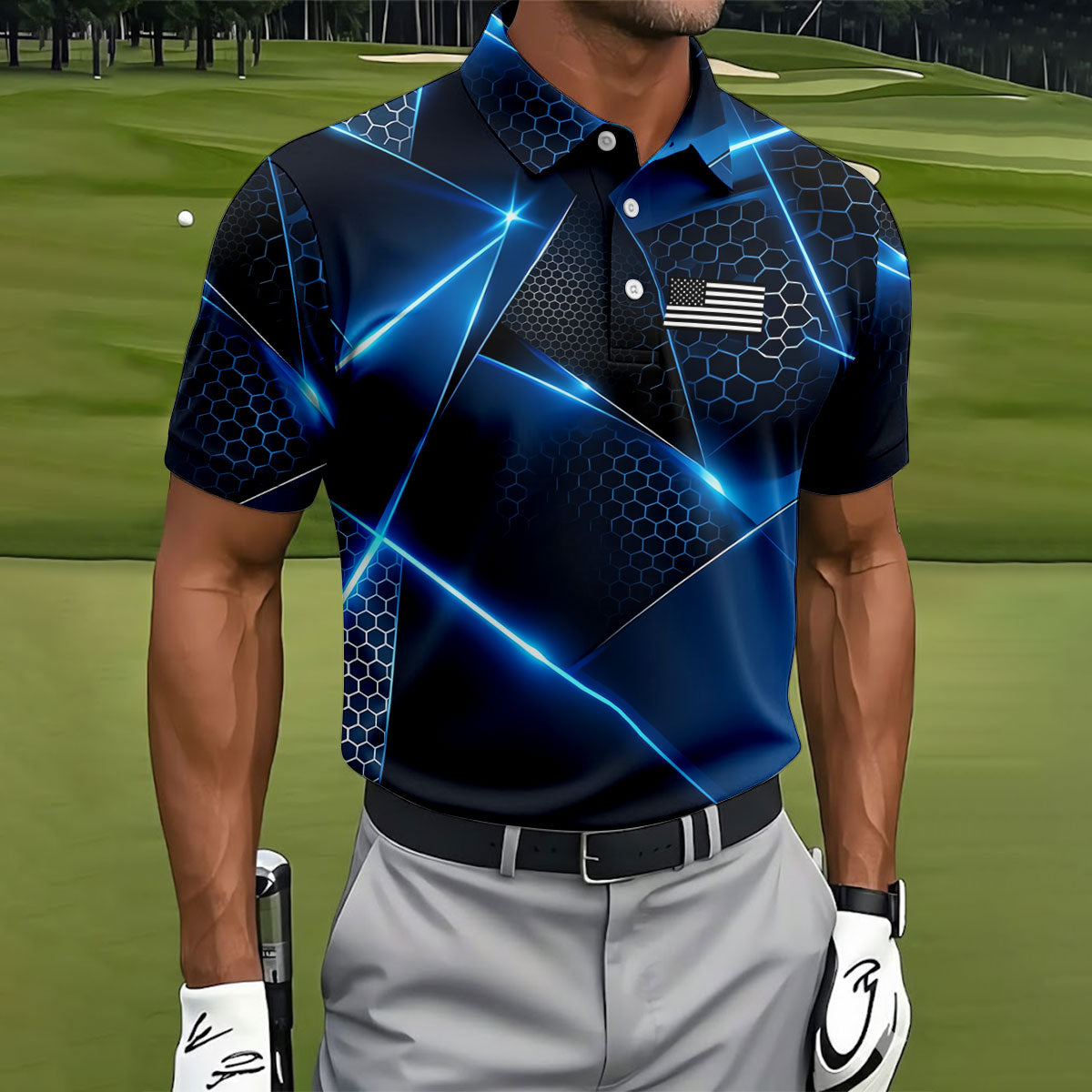 Black And Blue Gradient Patriotic Golf Shirt, 250 Years 4th Of July Golf Shirts For Men