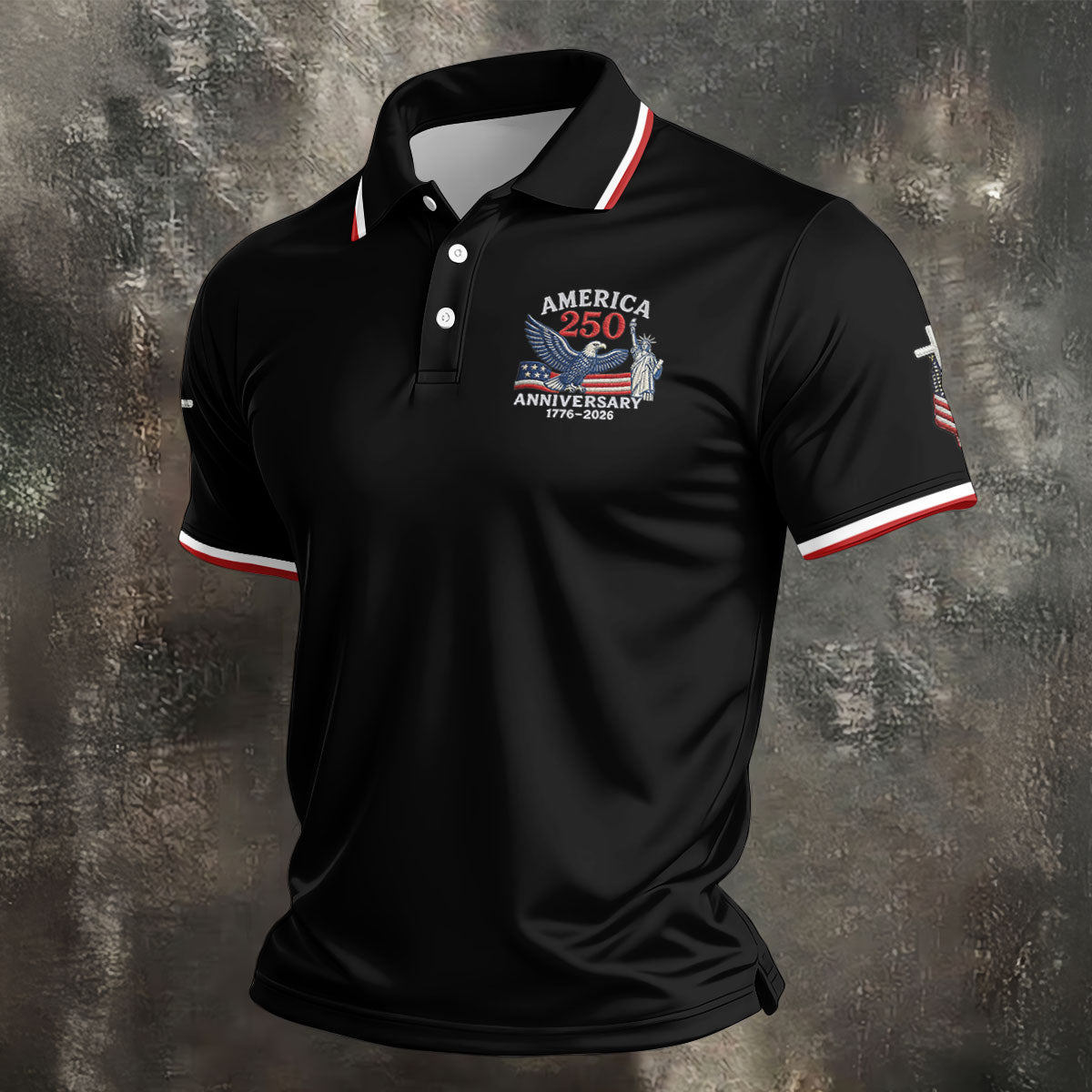 Faith Cross Bald Eagle America 250 Anniversary Black Patriotic Golf Shirt, Golf Shirts For Men