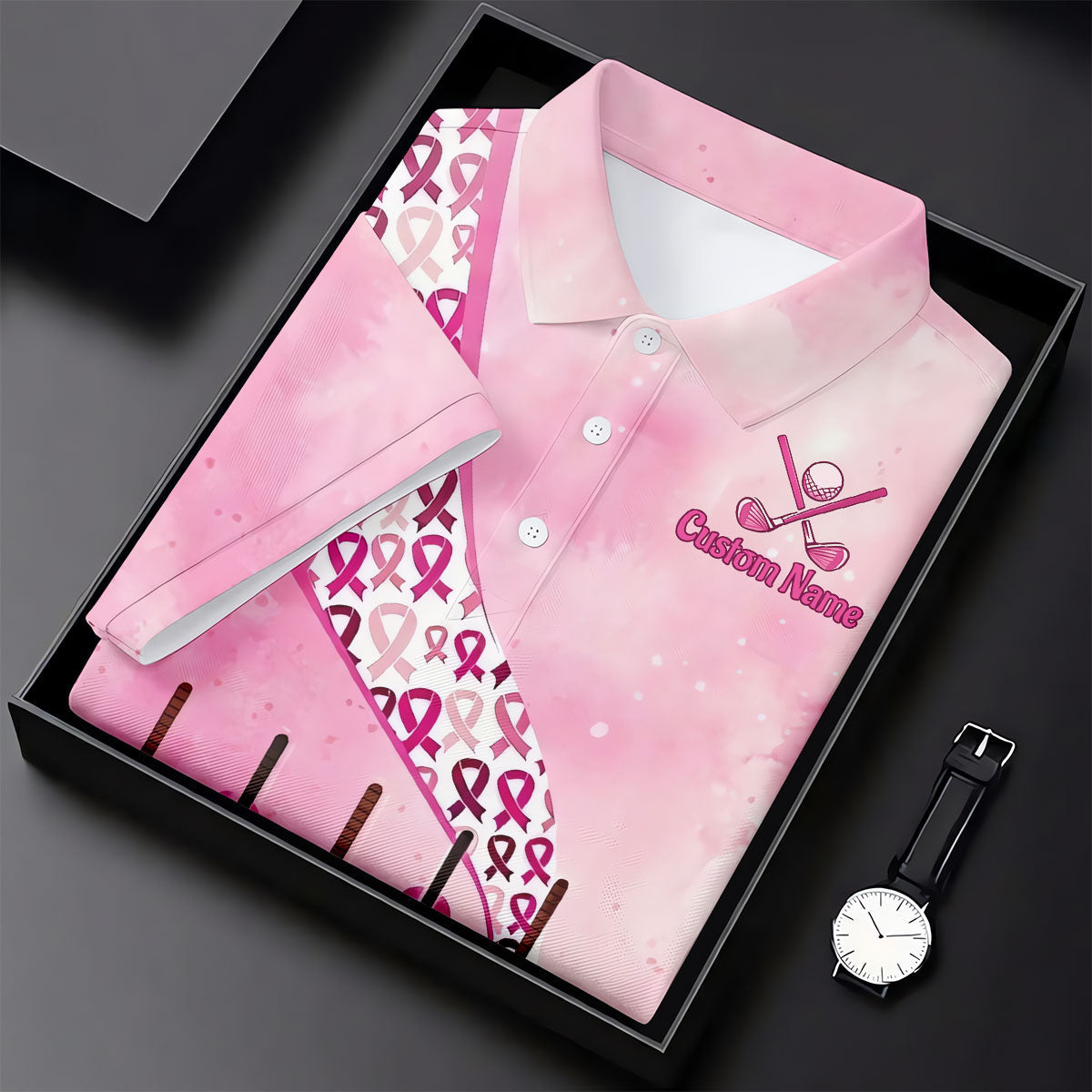 Custom Golf Club Breast Cancer Ribbon Polo Shirt, Womens Golf Tops, Ladies Golf Shirts