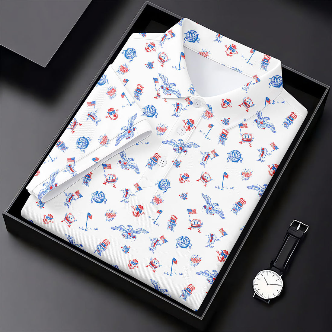 Funny Uncle Sam Eagle Golf Flag All-Over Print 4th of July, 250 Years USA Patriotic Golf Shirt, 4th Of July Golf Shirt, Golf Tops For Men, Golfing Apparel