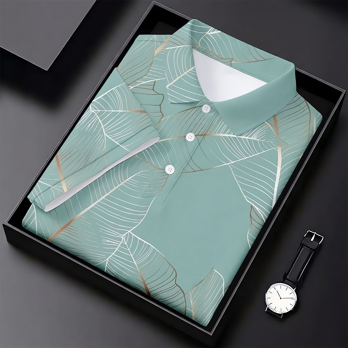 Tropical Leaves Blue Grey Golf Shirt, Summer Hawaiian Golf Shirt, Golf Shirts For Men