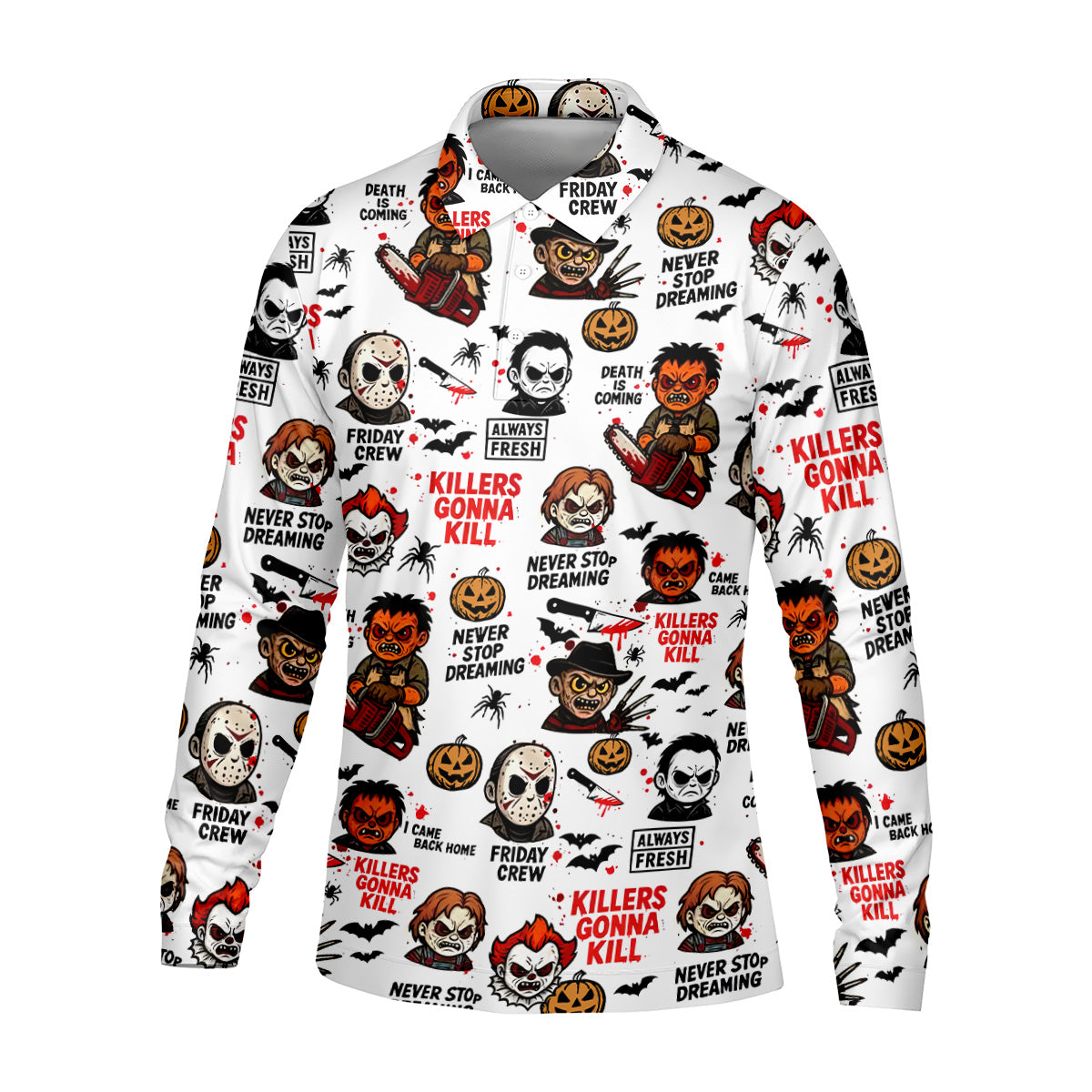 Classic Horror Characters Halloween Golf Shirt, Men's Golf Polo Shirt Horror Movie Shirt