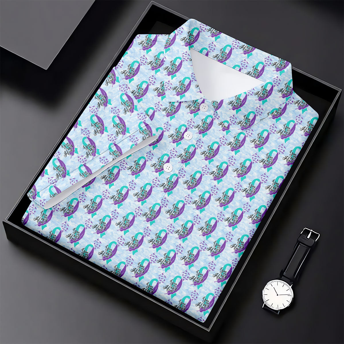 You Are Not Alone Suicide Awareness Ribbon Pattern Women’s Golf Polo, Ladies Golf Shirts