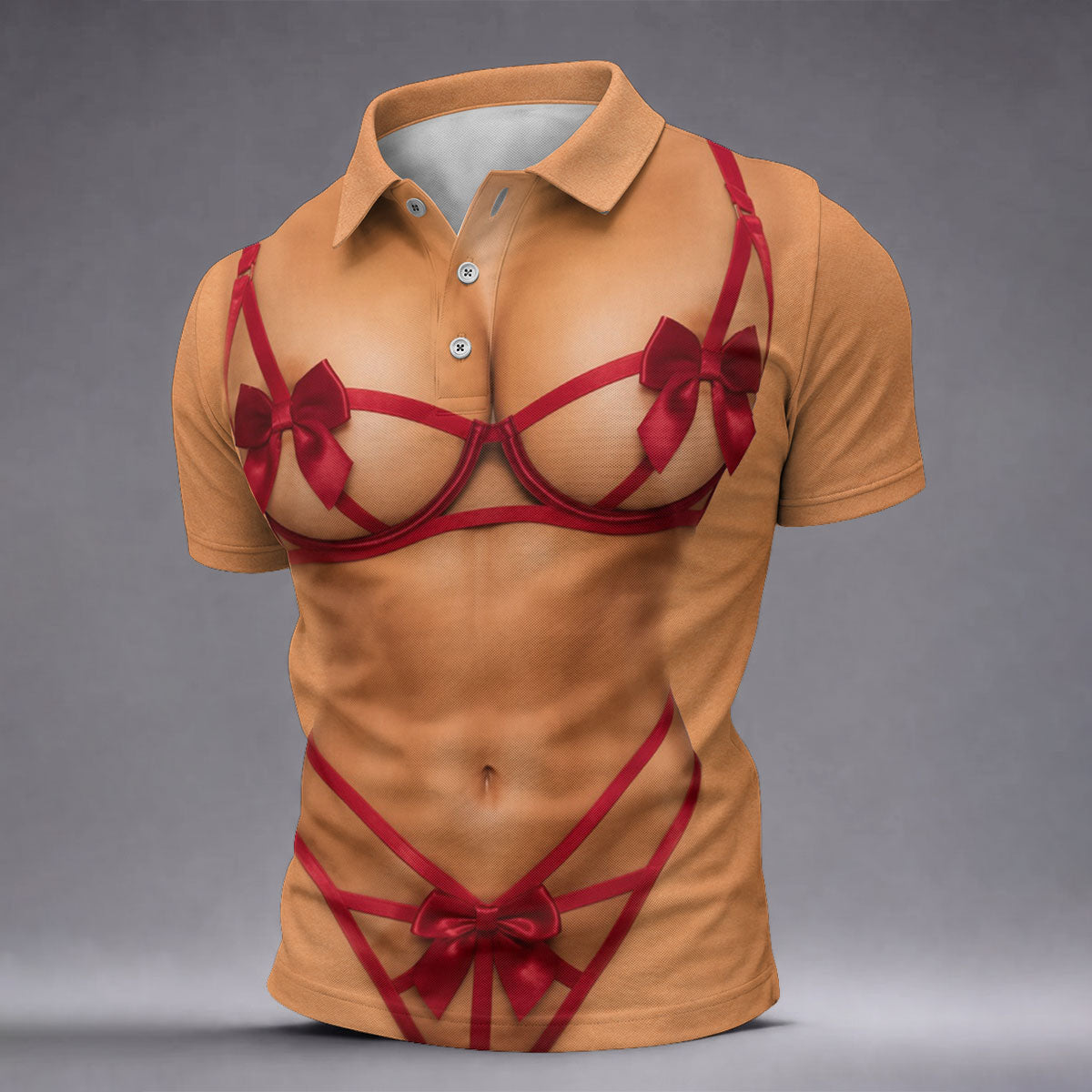 Funny Red Ribbon Lingerie Costume Polo Shirt, Men's Golf Shirt, Golf Apparel For Men