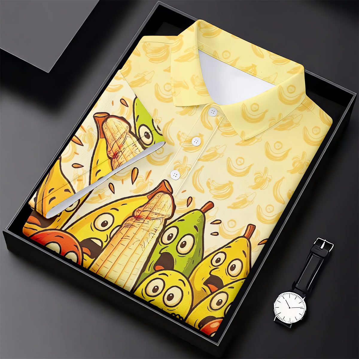 Funny Banana Fruit Cartoon Pattern Polo Shirt, Mens Golf Polo, Golf Shirts For Men