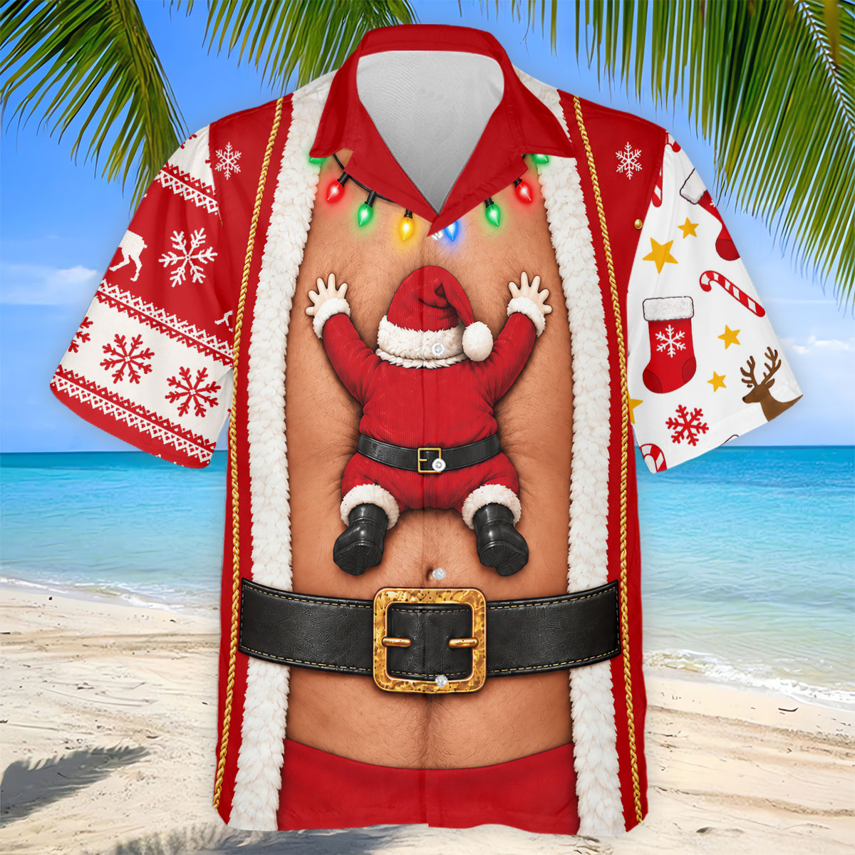 Santa Stuck In Belly Christmas Golf Shirt, Mens Golf Shirts, Golf Apparel For Men