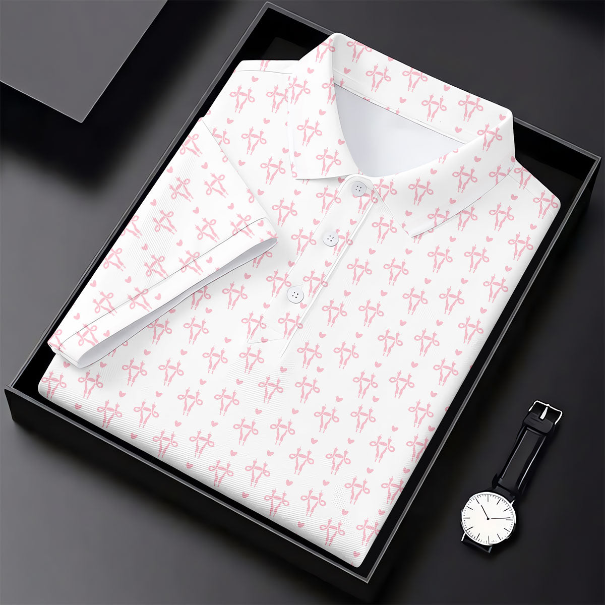 White Pink Funny Adult Pattern Polo Shirt, Ladies Golf Tops, Women's Golf Polo