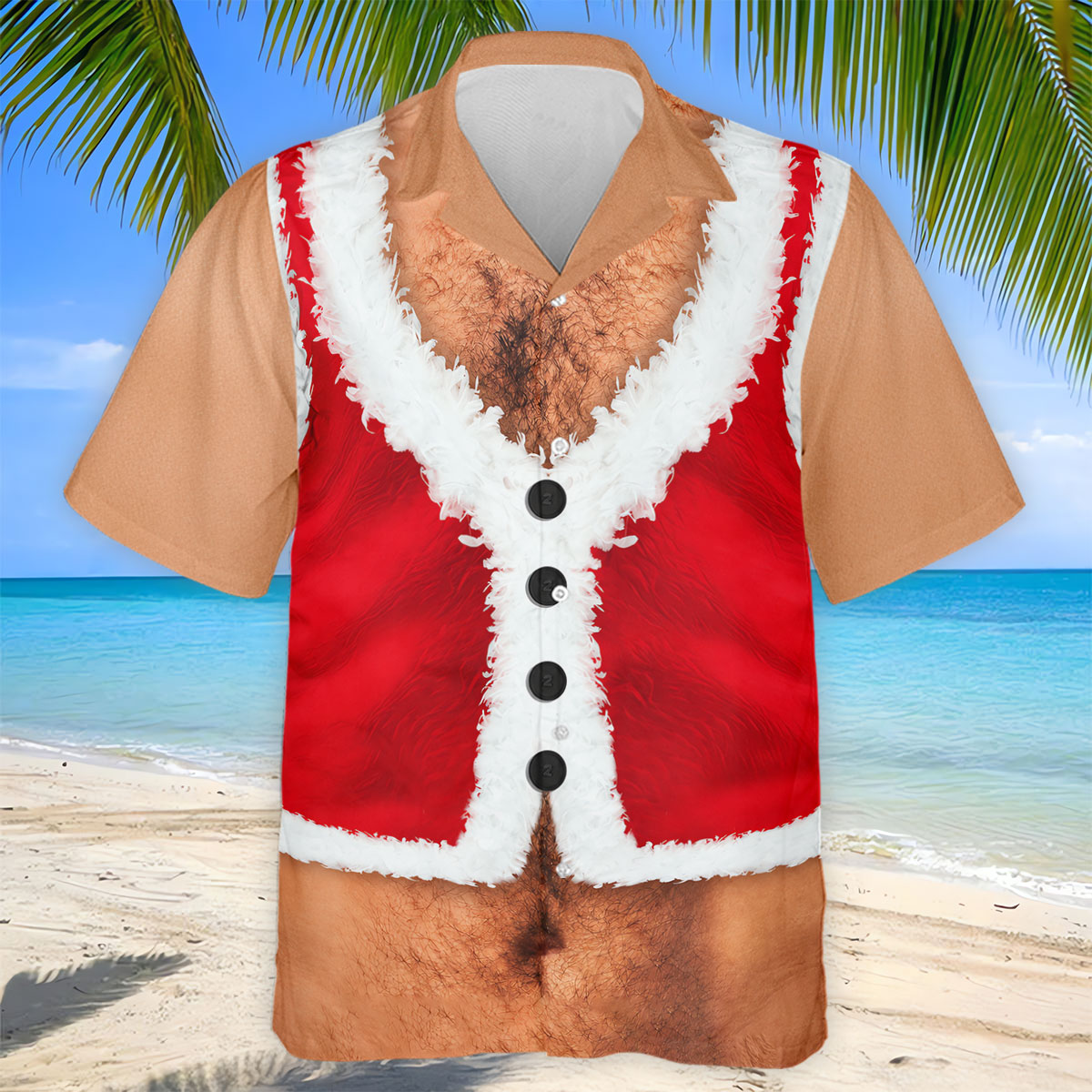 Hairy Chest Santa Print Christmas Golf Shirt, Mens Golf Polo, Golf Shirts For Men