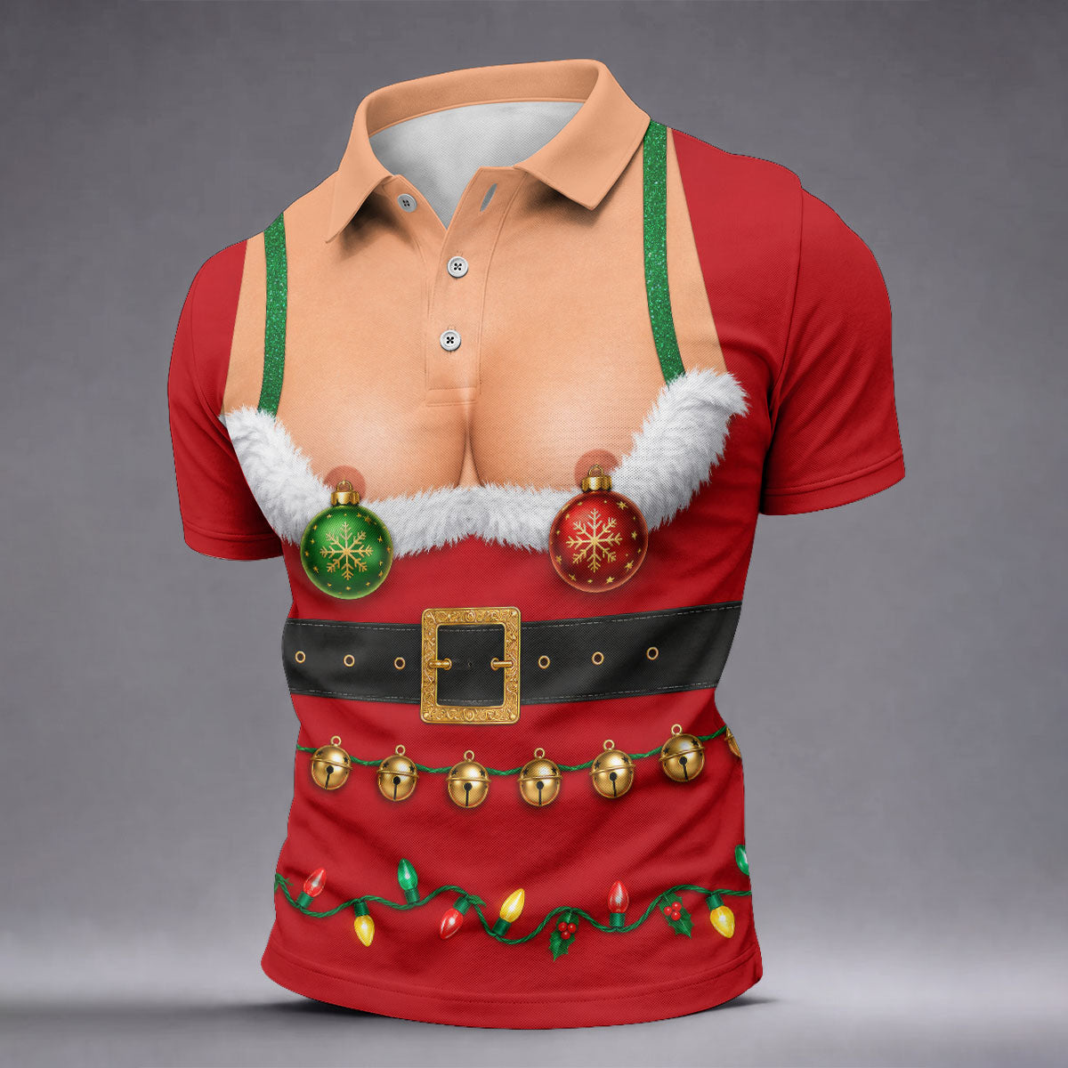 Funny Christmas Ornament Bra Golf Polo Shirt, Christmas Golf Shirt, Mens Golf Shirts